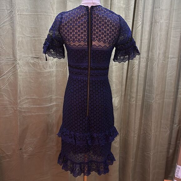 Parker Blue Ruffled Tie Front Sheath Mini Dress. XS - Picture 8 of 11